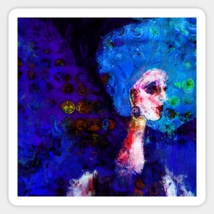 Blue Haired Girl on Windy Day Sticker